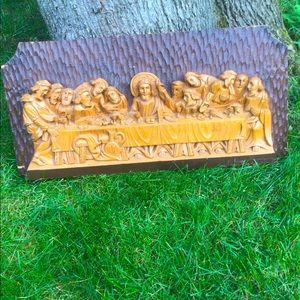 Vintage wooden Last Supper art 12x26in